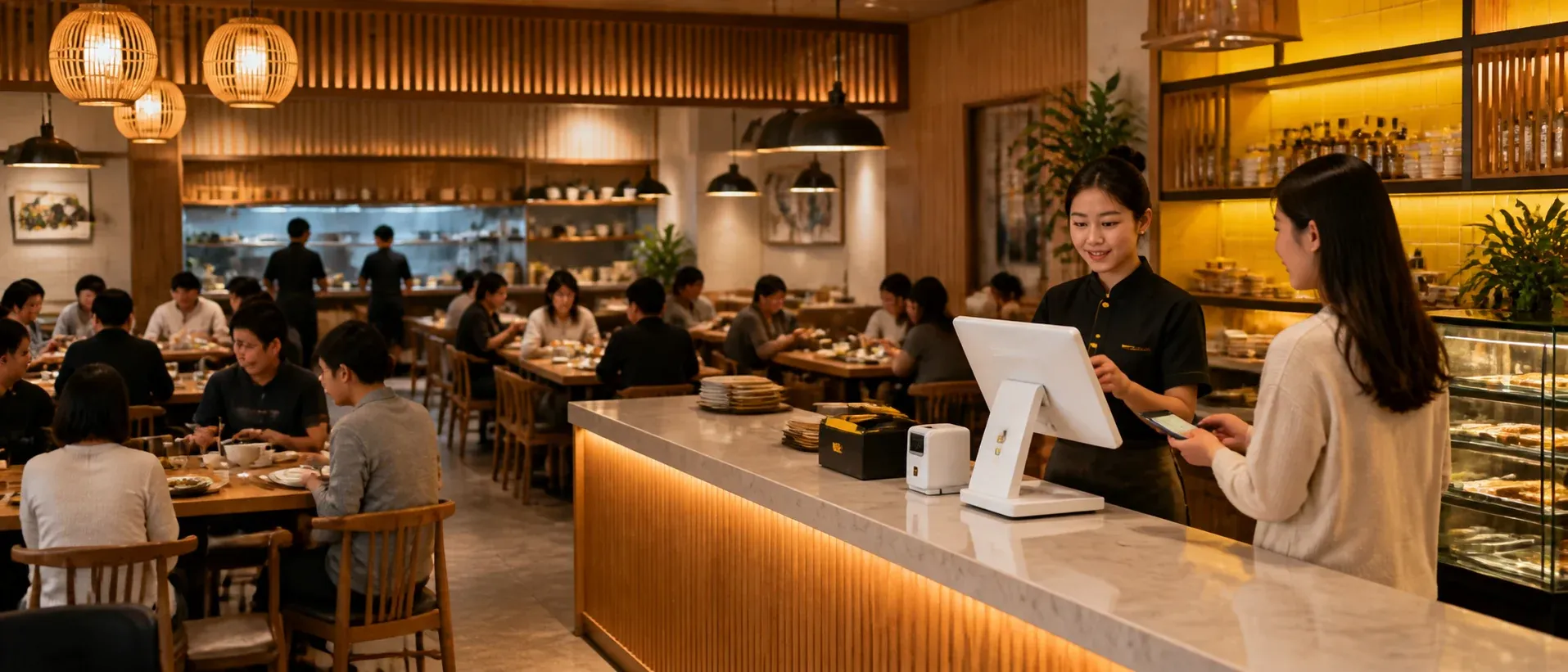 餐饮门店前台使用收钱吧餐饮 SaaS 服务顾客